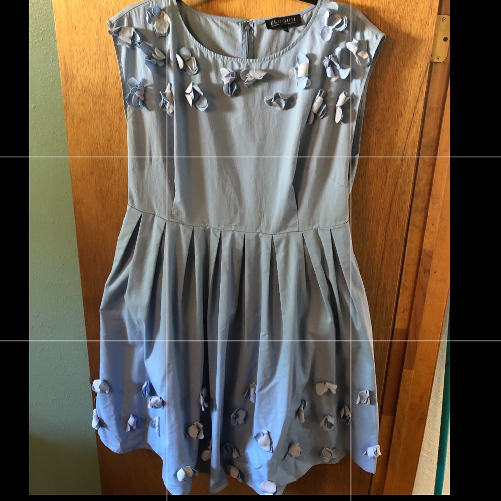 Eloquii blue dress with 3D Flowers and POCKETS